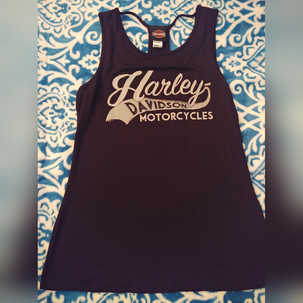 NWO Tags. Harley Davidson Tank Top. Embellishments and open back. Size Lg.